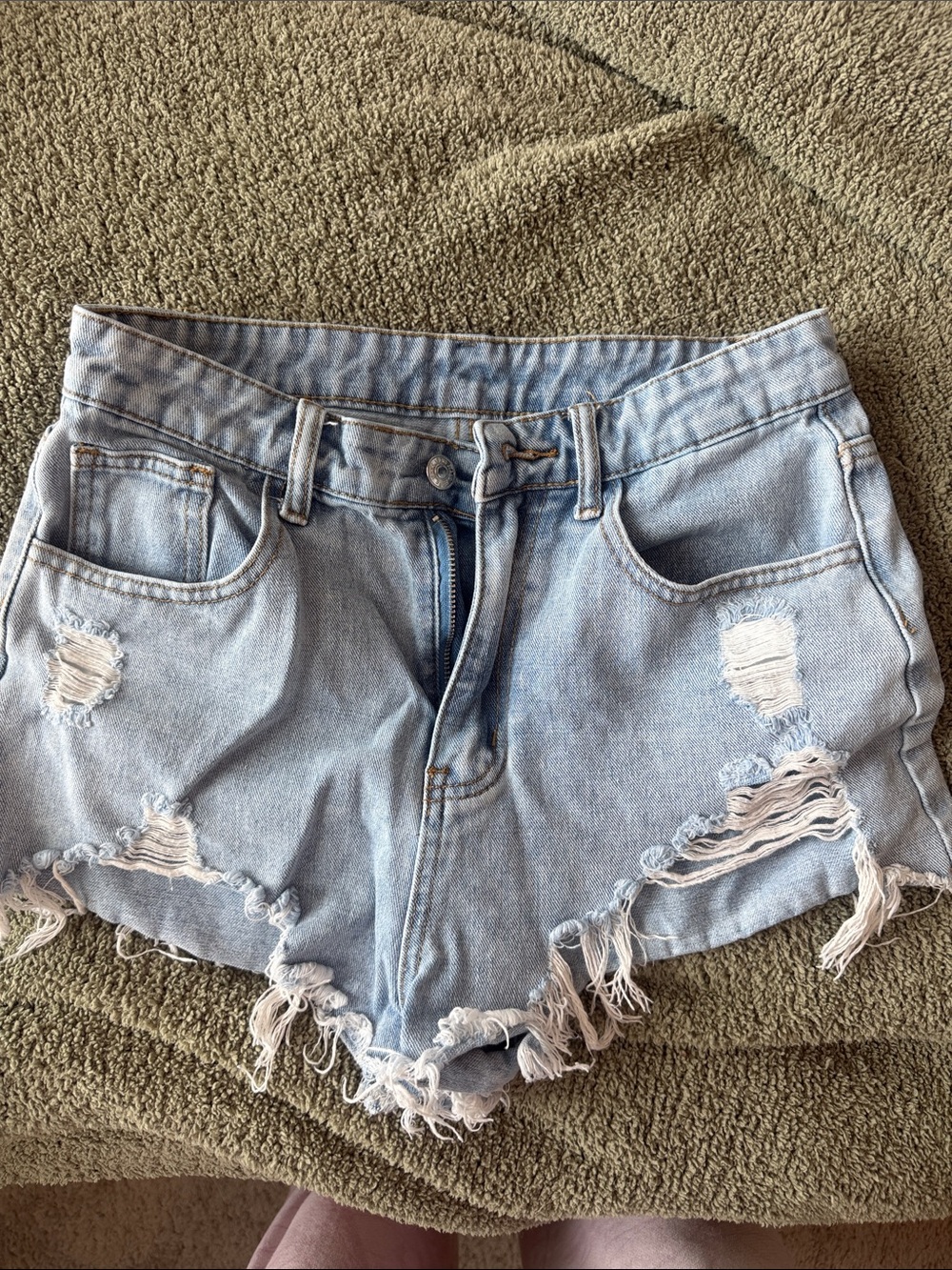 SHEIN Light Blue Distressed Frayed Denim Shorts